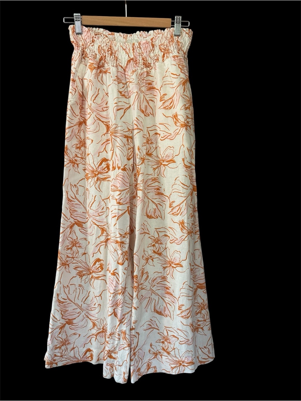 Joie Wide Leg Floral Print Pants - Ivory & Orange Size S